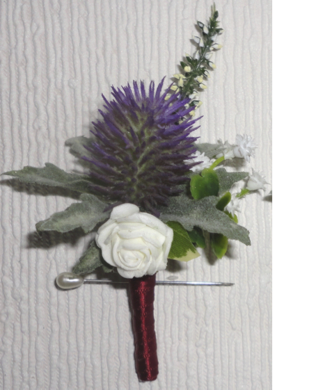 Purple Thistle & Heather Best Man Groomsman Buttonhole